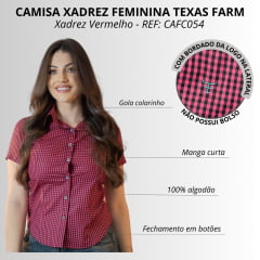 Camisa Feminina Texas Farm Manga Curta Xadrez Preta/Vermelho Com Logo Verde REF: CAFC054