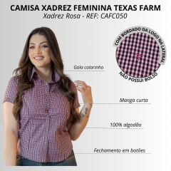 Camisa Feminina Texas Farm Manga Curta Xadrez Rosa/Preto C/ Logo Pink REF: CAFC050