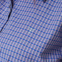 Camisa Feminina Texas Farm Manga Curta Xadrez Rosa/Azul E Preto Logo Cinza Claro Ref:CAFC075