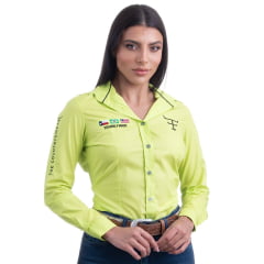 Camisa Feminina Texas Farm Para Competição Manga Longa Verde Limão com Bordado Preto - Ref.CAP007