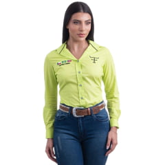 Camisa Feminina Texas Farm Para Competição Manga Longa Verde Limão com Bordado Preto - Ref.CAP007