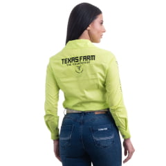 Camisa Feminina Texas Farm Para Competição Manga Longa Verde Limão com Bordado Preto - Ref.CAP007