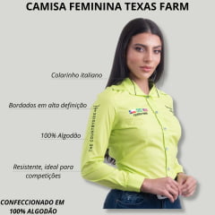 Camisa Feminina Texas Farm Para Competição Manga Longa Verde Limão com Bordado Preto - Ref.CAP007