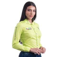 Camisa Feminina Texas Farm Para Competição Manga Longa Verde Limão com Bordado Preto - Ref.CAP007