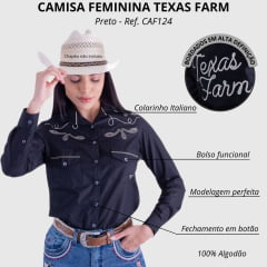 Camisa Feminina Texas Farm Preta Manga Longa Bordada R. CAF124