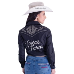 Camisa Feminina Texas Farm Preta Manga Longa Bordada R. CAF124