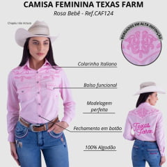 Camisa Feminina Texas Farm Rosa BB Manga Longa Bordada R. CAF124