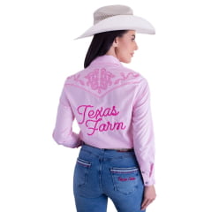 Camisa Feminina Texas Farm Rosa BB Manga Longa Bordada R. CAF124