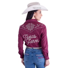 Camisa Feminina Texas Farm Vermelho Vinho Manga Longa Bordada R. CAF124