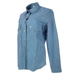 Camisa Feminina Texas Farm Xadrez Azul E Rosa Manga Longa Com Bolsos Ref: CAF 117