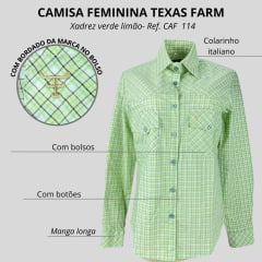 Camisa Feminina Texas Farm Xadrez Verde Limão Com Bolsos Ref: CAF 114