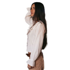 Camisa Feminina Turkese Sienna Manga Longa Branco Babados Ref: TS04608
