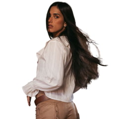 Camisa Feminina Turkese Sienna Manga Longa Branco Babados Ref: TS04608