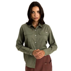 Camisa Feminina TXC Manga Longa Regular Tricoline Verde Militar Ref:12337L