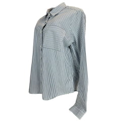 Camisa Feminina TXC Manga Longa Tricoline Listrada Azul E Branco Com Logo Plaquinha Ref:12345L