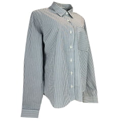 Camisa Feminina TXC Manga Longa Tricoline Listrada Azul E Branco Com Logo Plaquinha Ref:12345L