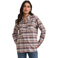 Camisa Feminina TXC Regular Flanelado Manga Longa Xadrez Marrom/Bege E Laranja Logo Marrom Ref:12381L