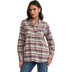 Camisa Feminina TXC Regular Flanelado Manga Longa Xadrez Marrom/Bege E Laranja Logo Marrom Ref:12381L