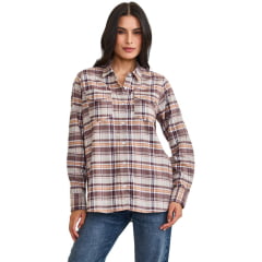 Camisa Feminina TXC Regular Flanelado Manga Longa Xadrez Marrom/Bege E Laranja Logo Marrom Ref:12381L
