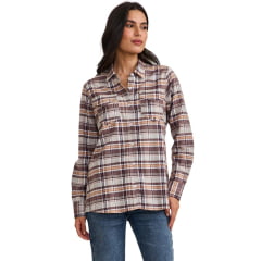 Camisa Feminina TXC Regular Flanelado Manga Longa Xadrez Marrom/Bege E Laranja Logo Marrom Ref:12381L
