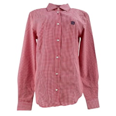 Camisa Feminina TXC Slim Tricoline Xadrez Vermelho Manga Longa Com Bordado Azul Ref:12053L