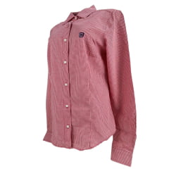 Camisa Feminina TXC Slim Tricoline Xadrez Vermelho Manga Longa Com Bordado Azul Ref:12053L