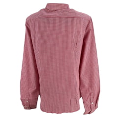 Camisa Feminina TXC Slim Tricoline Xadrez Vermelho Manga Longa Com Bordado Azul Ref:12053L