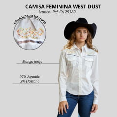 Camisa Feminina West Dust Branca Manga Longa Romantic Bordada Com Peras Coloridas Ref:29380