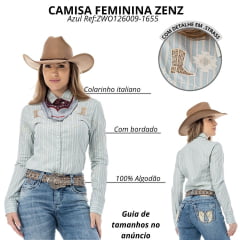 Camisa Feminina Zenz Western Blue Sky Manga Longa Tecido Listrado Piscina Creme Brilhos Ref:ZWO126009-1655