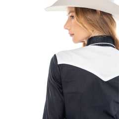 Camisa Feminina Zenz Western Cavallo Manga Longa Preto Com Branco E Bordado Preto - Ref:ZW0226036-1744