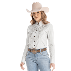 Camisa Feminina Zenz Western Fruit Manga Longa Xadrez Verde E Branco Com Bordado Strass Ref:ZW0325014-1568