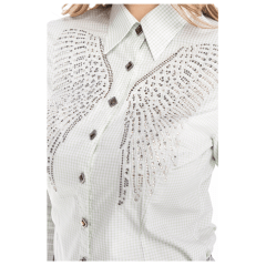 Camisa Feminina Zenz Western Fruit Manga Longa Xadrez Verde E Branco Com Bordado Strass Ref:ZW0325014-1568