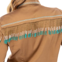 Camisa Feminina Zenz Western Galoppo Manga Longa Caqui Escuro Bordados E Franja De Miçanga Ref:ZW0226031-1827