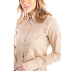 Camisa Feminina Zenz Western Maple Manga Longa Bege Com Bolso Bordado Com Brilho Na Gola Ref: ZW0325017-1571