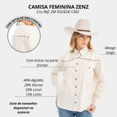 Camisa Feminina Zenz Western Maxi Rustic Manga Longa Tecido Linho Grosso Cru Com Bolsos E Detalhes Ref:ZM 032424-1342