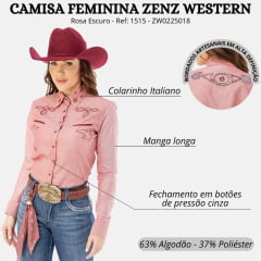 Camisa Feminina Zenz Western San Diego Manga Longa Rosa Escuro bordados Bordô E Branco  Ref: 1515 - ZW0225018