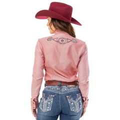 Camisa Feminina Zenz Western San Diego Manga Longa Rosa Escuro bordados Bordô E Branco  Ref: 1515 - ZW0225018