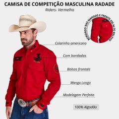 Camisa Masculina Radade Manga Longa Bordada Riders Vermelha