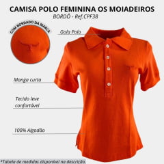 Camisa Polo Feminina Os Moiadeiros Laranja Com Logo Bordada Ref.CPF42