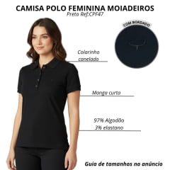 Camisa Polo Feminina Os Moiadeiros Preto Com Logo Bordado Preto Ref:CPF47