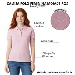 Camisa Polo Feminina Os Moiadeiros Rosa Flamingo Com Logo Bordado Rosa Ref:CPF52