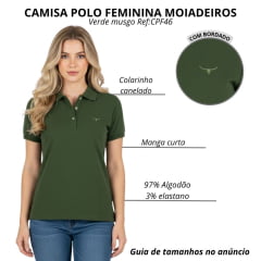Camisa Polo Feminina Os Moiadeiros Verde Musgo Com Logo Bordado Verde Folha Ref:CPF46