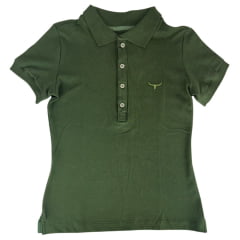 Camisa Polo Feminina Os Moiadeiros Verde Musgo Com Logo Bordado Verde Folha Ref:CPF46