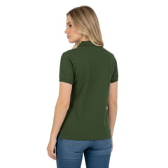 Camisa Polo Feminina Os Moiadeiros Verde Musgo Com Logo Bordado Verde Folha Ref:CPF46