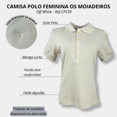 Camisa Polo Feminina Os Moiadeiros Off White Com Logo Bordado em Off White Ref.CPF39