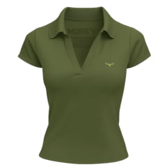 Camisa Polo Feminina Os Moiadeiros Verde Militar Com Logo Bordado Verde Ref:POLOT008