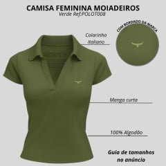 Camisa Polo Feminina Os Moiadeiros Verde Militar Com Logo Bordado Verde Ref:POLOT008