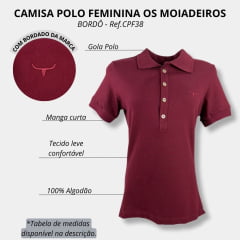 Camisa Polo Feminina Os Moiadeiros Vinho Com Logo Bordada em Vinho Ref.CPF38