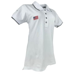 Camisa Polo Feminina Texas Farm New Style Manga Curta Branco Com Logo Bordado Cinza E Bandeira U.S.A Ref:CPF0008