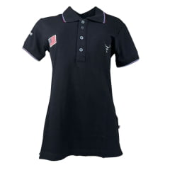 Camisa Polo Feminina Texas Farm New Style Manga Curta Preto Com Bordado Logo Branco E Bandeira U.S.A Ref: CPF 0008